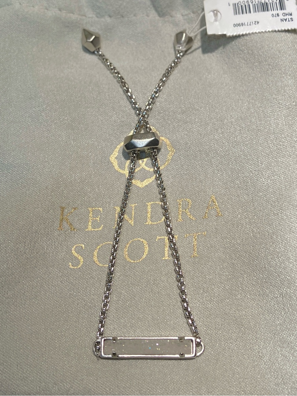 Kendra Scott Bar Pendant Silver Bracelet & Pouch Gift Box Bag - NWT